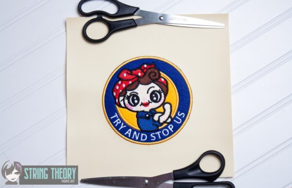 Try and Stop Us – Chibi Rosie the Riveter Double Appliqué Digital Download for Machine Embroidery Pattern, Design (5x7, 6x10, 7x11, 8x12 Hoop) - Image 2