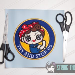 Try and Stop Us – Chibi Rosie the Riveter Double Appliqué Digital Download for Machine Embroidery Pattern, Design (5x7, 6x10, 7x11, 8x12 Hoop)