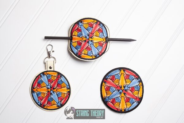 Tessellation Fish fob, patch, bun cover ITH in the hoop Digital Download for Machine Embroidery Pattern, Design (4x4 Hoop)