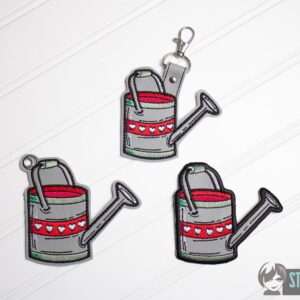 Cottagecore Watering Can fob, patch, Ornament ITH in the hoop Digital Download for Machine Embroidery Pattern, Design (4x4 Hoop)