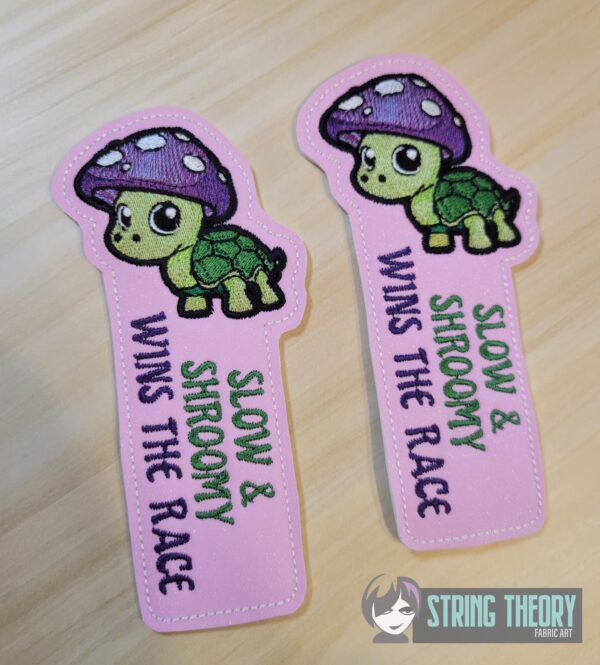 Chibi Mushturtle - Slow & Shroomy Wins the Race Bookmark ITH in the hoop Digital Download for Machine Embroidery Pattern, Design ( 2ITH 5x7 Hoop)