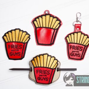 Fries Before Guys French Fry Bun Cover, fob, patch, Ornament ITH in the hoop Digital Download for Machine Embroidery Pattern, Design (4x4 Hoop)