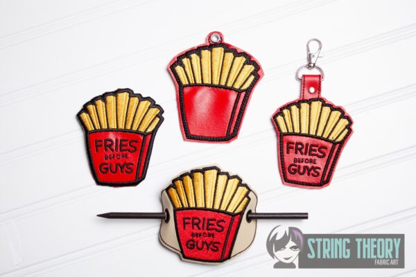Fries Before Guys French Fry Bun Cover, fob, patch, Ornament ITH in the hoop Digital Download for Machine Embroidery Pattern, Design (4x4 Hoop)