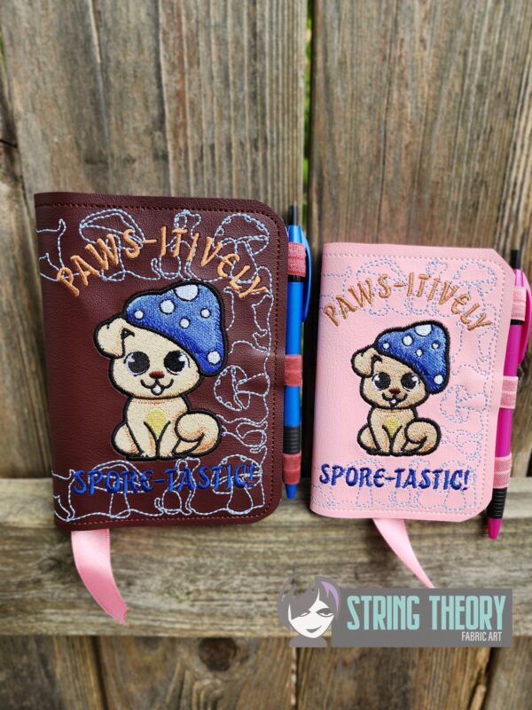 Chibi Mushpuppy – PAWS-ITIVELY Spore-Tastic Notebook Cover ITH in the hoop Digital Download for Machine Embroidery Pattern, Design (5×7, 6×10 Hoop)