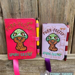 Chibi Mushcat – PURR-FECTLY Spore-Tastic Notebook Cover ITH in the hoop Digital Download for Machine Embroidery Pattern, Design (5×7, 6×10 Hoop)