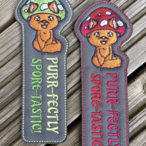 Chibi Mushcat - PURR-FECTLY Spore-Tastic Bookmark ITH in the hoop Digital Download for Machine Embroidery Pattern, Design ( 2ITH 5x7 Hoop)
