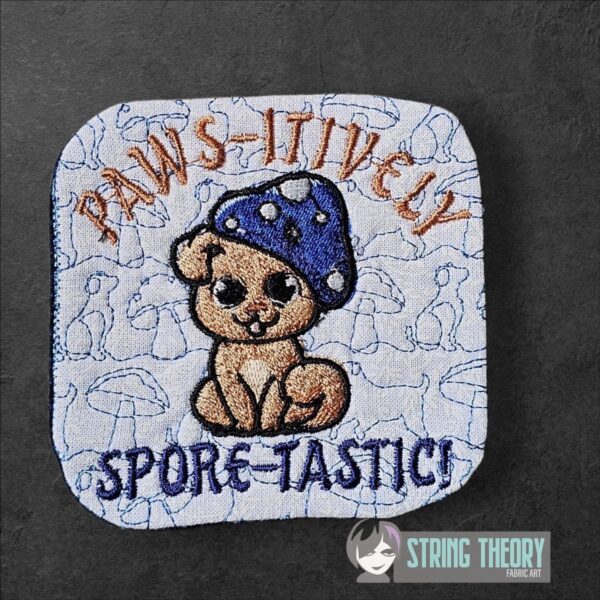 Chibi Mushpuppy – PAWS-ITIVELY Spore-Tastic Mug Rug  ITH in the hoop Digital Download for Machine Embroidery Pattern, Design (4x4, 5×7, 6×10 Hoop) - Image 4