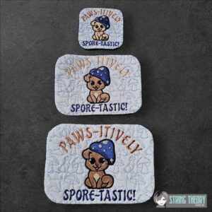 Chibi Mushpuppy – PAWS-ITIVELY Spore-Tastic Mug Rug  ITH in the hoop Digital Download for Machine Embroidery Pattern, Design (4x4, 5×7, 6×10 Hoop)