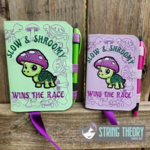 Chibi Mushturtle – Slow & Shroomy Wins the Race Notebook Cover ITH in the hoop Digital Download for Machine Embroidery Pattern, Design (5×7, 6×10 Hoop)