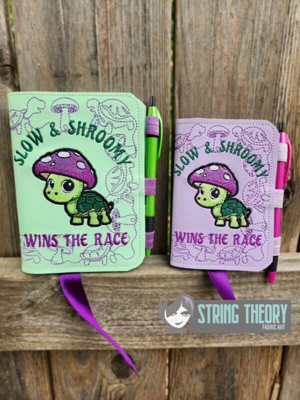 Chibi Mushturtle – Slow & Shroomy Wins the Race Notebook Cover ITH in the hoop Digital Download for Machine Embroidery Pattern, Design (5×7, 6×10 Hoop)