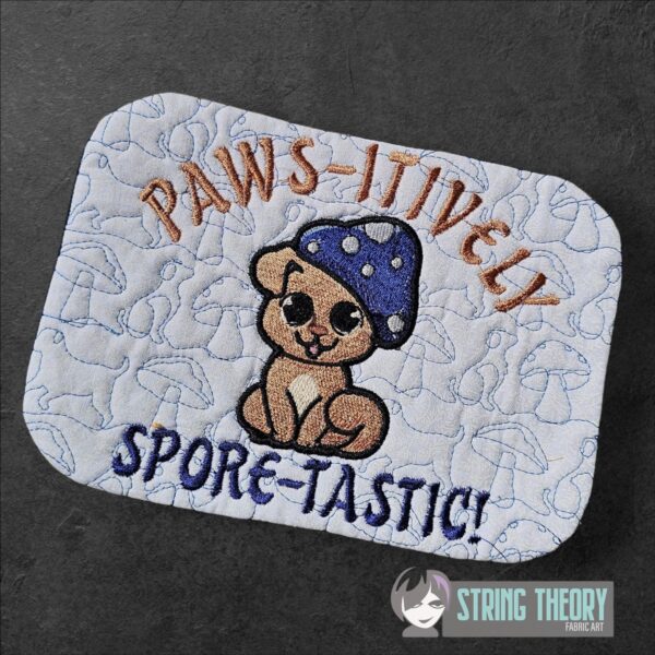 Chibi Mushpuppy – PAWS-ITIVELY Spore-Tastic Mug Rug  ITH in the hoop Digital Download for Machine Embroidery Pattern, Design (4x4, 5×7, 6×10 Hoop) - Image 2