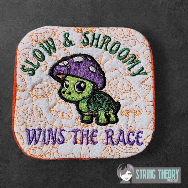 Chibi Mushturtle – Slow & Shroomy Wins the Race Mug Rug  ITH in the hoop Digital Download for Machine Embroidery Pattern, Design (4x4, 5×7, 6×10 Hoop) - Image 3