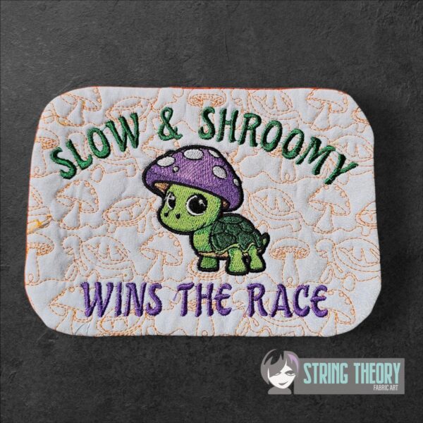 Chibi Mushturtle – Slow & Shroomy Wins the Race Mug Rug  ITH in the hoop Digital Download for Machine Embroidery Pattern, Design (4x4, 5×7, 6×10 Hoop) - Image 4