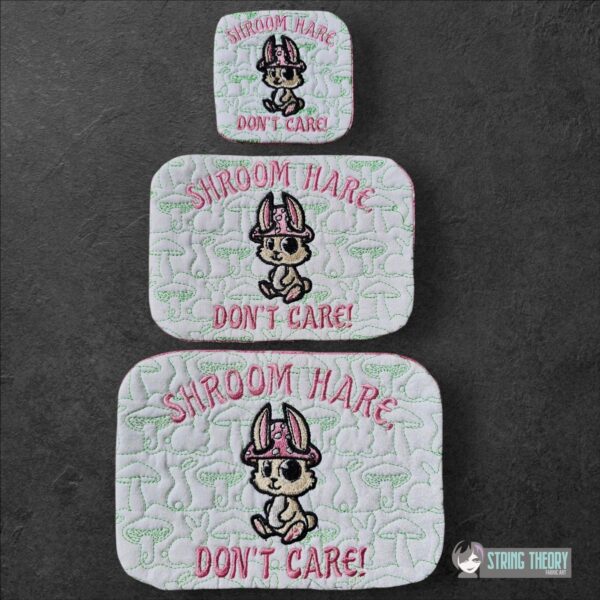 Chibi Mushbunny - Shroom Hair, Don't Care Mug Rug  ITH in the hoop Digital Download for Machine Embroidery Pattern, Design (4x4, 5×7, 6×10 Hoop)