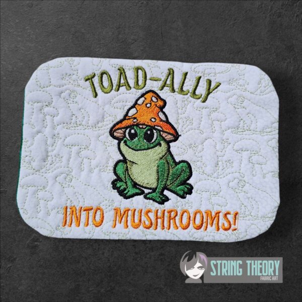 Chibi Mushtoad – TOAD-ALLY Into Mushrooms Mug Rug  ITH in the hoop Digital Download for Machine Embroidery Pattern, Design (4x4, 5×7, 6×10 Hoop) - Image 2
