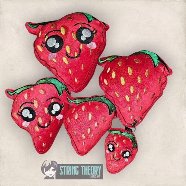Strawberry Stuffie Includes Regular & Kawaii Face patterns ITH in the hoop Digital Download for Machine Embroidery Pattern, Design (4×4, 5×7, 6×10, 7×11, 8×12 Hoop)