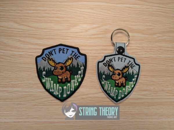 Don't Pet the Swamp Donkey fob, patch ITH in the hoop Digital Download for Machine Embroidery Pattern, Design (4×4 Hoop)