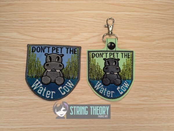 Don't Pet the Water Cow fob, patch ITH in the hoop Digital Download for Machine Embroidery Pattern, Design (4×4 Hoop)