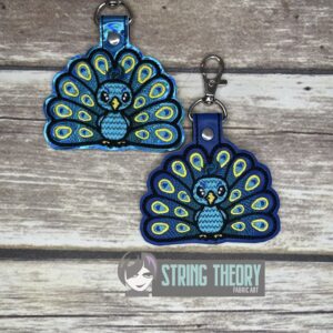 Chibi Peacock Snap Tab Key Fob Digital Download for Machine Embroidery Pattern, Design (4×4 Hoop)