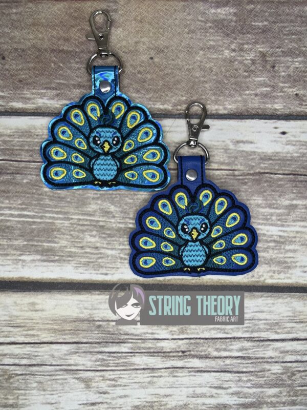Chibi Peacock Snap Tab Key Fob Digital Download for Machine Embroidery Pattern, Design (4×4 Hoop)
