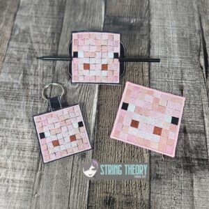 Minecraft Pig ITH patch fob bun cover machine embroidery design