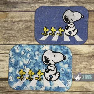 Peanuts Snoopy Road ITH Mug rug machine embroidery design