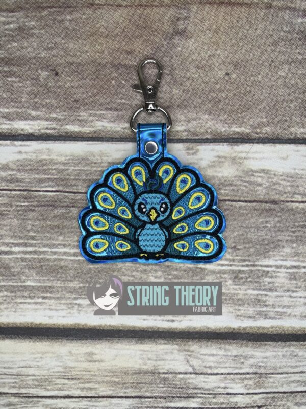 Chibi Peacock Snap Tab Key Fob Digital Download for Machine Embroidery Pattern, Design (4×4 Hoop) - Image 3