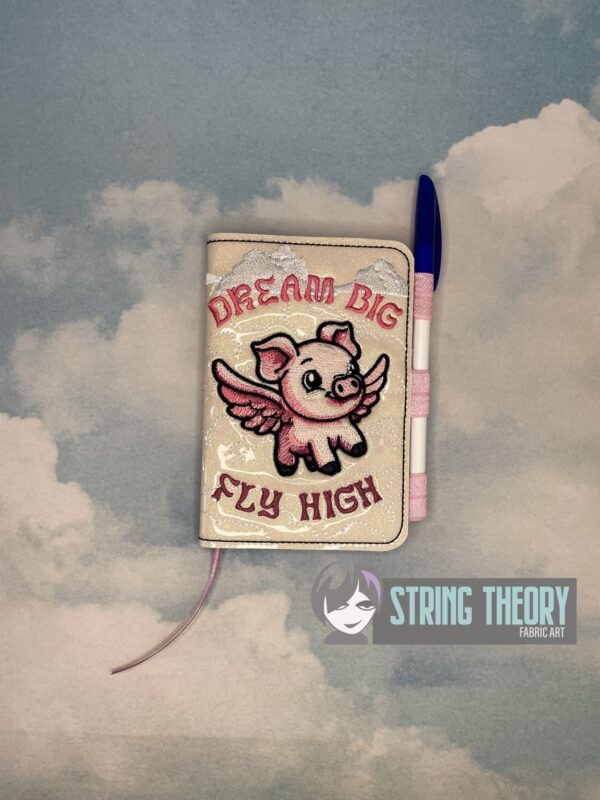 Chibi Flying Pig – Dream Big, Fly High Notebook Cover ITH in the hoop Digital Download for Machine Embroidery Pattern, Design (5×7, 6×10 Hoop) - Image 3