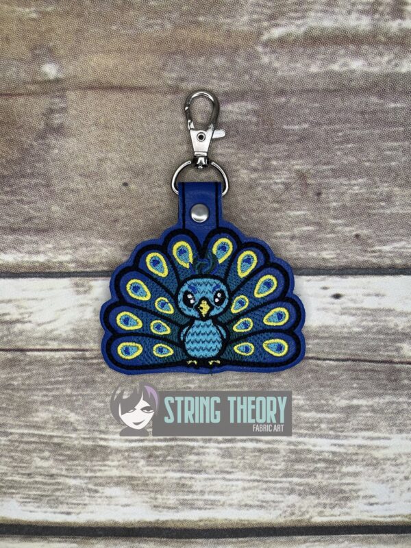 Chibi Peacock Snap Tab Key Fob Digital Download for Machine Embroidery Pattern, Design (4×4 Hoop) - Image 2