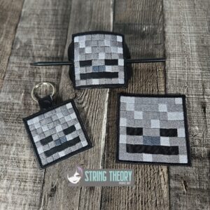 Minecraft Skeleton ITH fob patch bun cover machine embroidery design