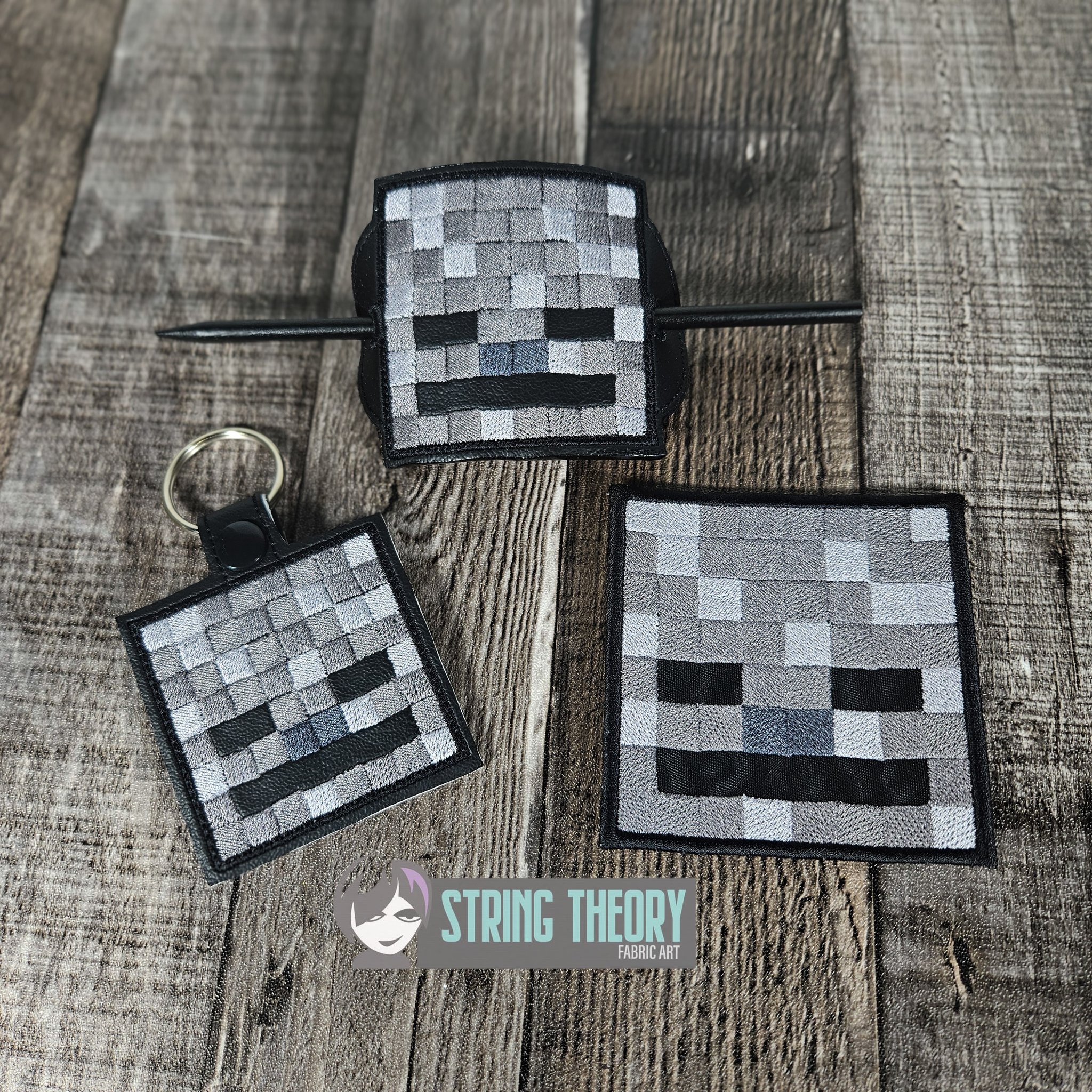 Minecraft Skeleton ITH fob patch bun cover machine embroidery design