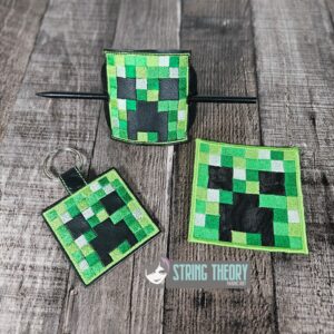 Minecraft Creeper ITH patch fob bun cover machine embroidery design