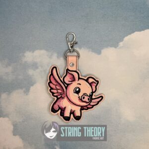 Chibi Flying Pig Snap Tab Key Fob Digital Download for Machine Embroidery Pattern, Design (4×4 Hoop)