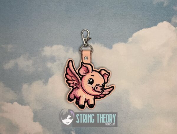Chibi Flying Pig Snap Tab Key Fob Digital Download for Machine Embroidery Pattern, Design (4×4 Hoop)