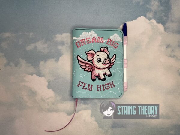 Chibi Flying Pig – Dream Big, Fly High Notebook Cover ITH in the hoop Digital Download for Machine Embroidery Pattern, Design (5×7, 6×10 Hoop) - Image 2