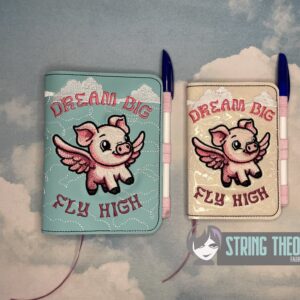 Chibi Flying Pig – Dream Big, Fly High Notebook Cover ITH in the hoop Digital Download for Machine Embroidery Pattern, Design (5×7, 6×10 Hoop)