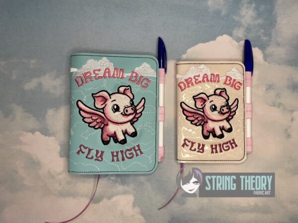 Chibi Flying Pig – Dream Big, Fly High Notebook Cover ITH in the hoop Digital Download for Machine Embroidery Pattern, Design (5×7, 6×10 Hoop)