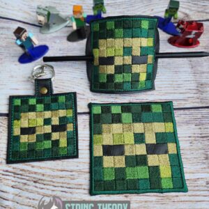 Minecraft Zombie ITH Bun Cover patch fob machine embroidery design