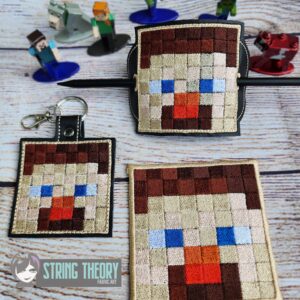 Minecraft Steve ITH fob bun cover patch machine embroidery design