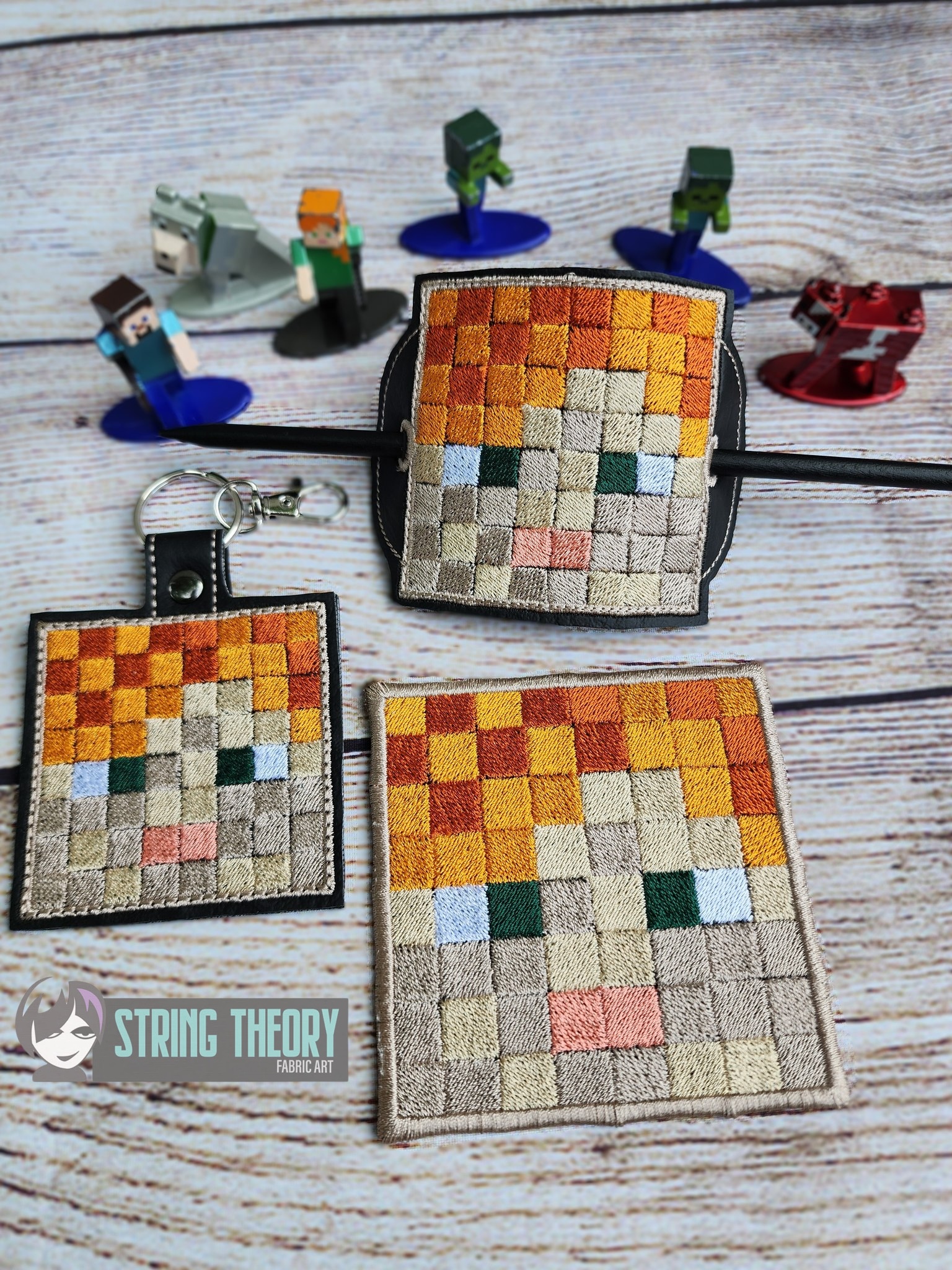 Minecraft Alex ITH bun cover fob patch machine embroidery design