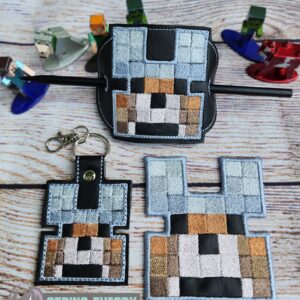 Minecraft Wolf ITH patch bun cover fob machine embroidery design