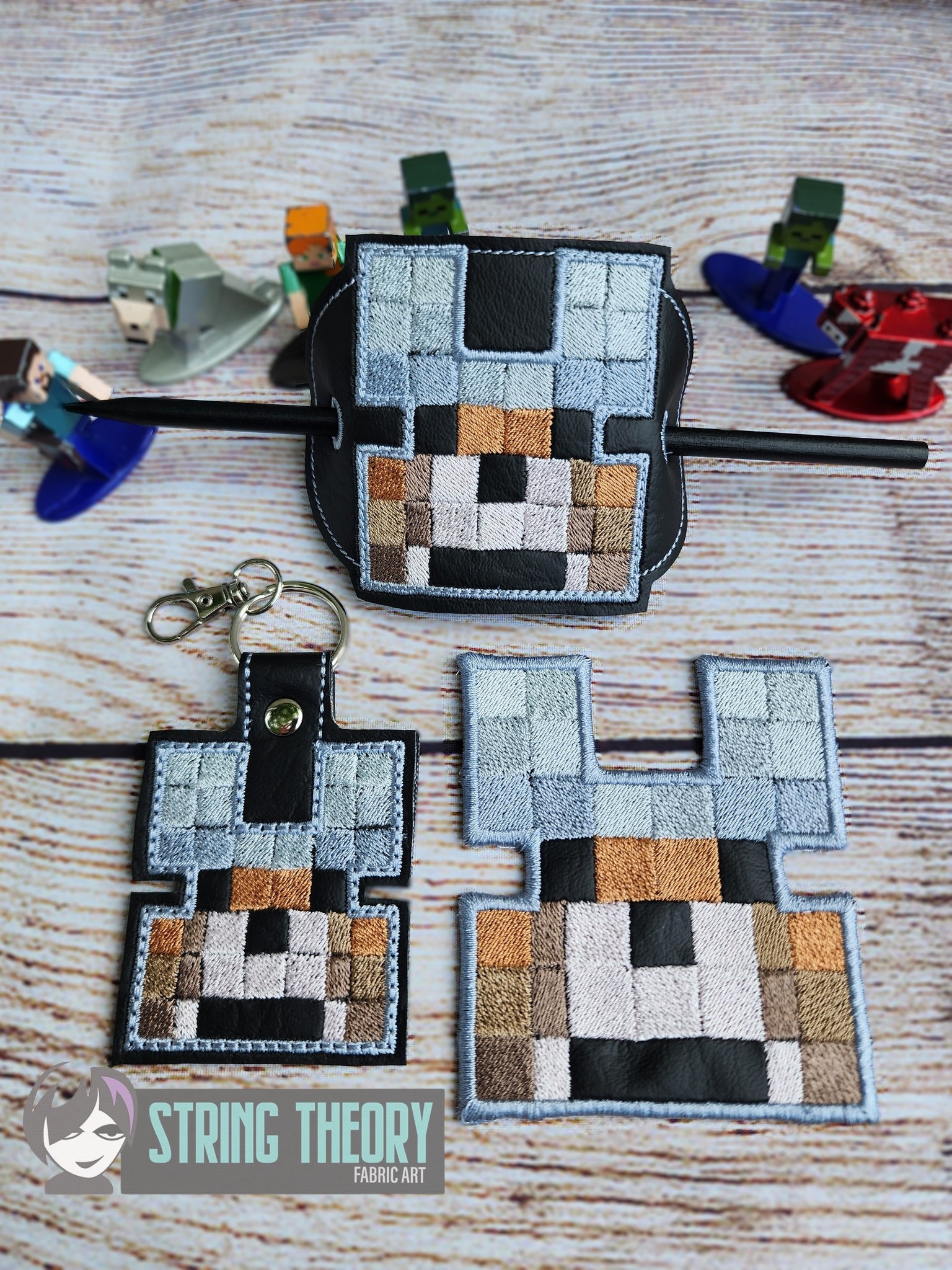 Minecraft Wolf ITH patch bun cover fob machine embroidery design