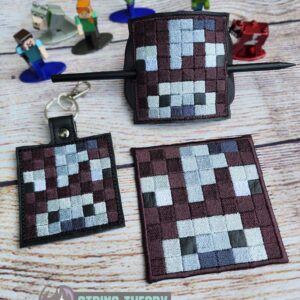 Minecraft Cow ITH patch fob bun cover machine embroidery design