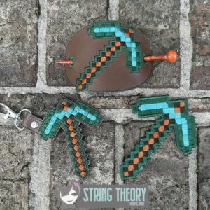 Minecraft Pickaxe ITH patch fob bun cover machine embroidery design