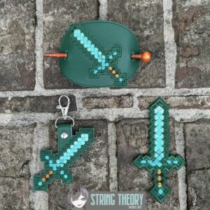 Minecraft Sword ITH patch fob bun cover machine embroidery design