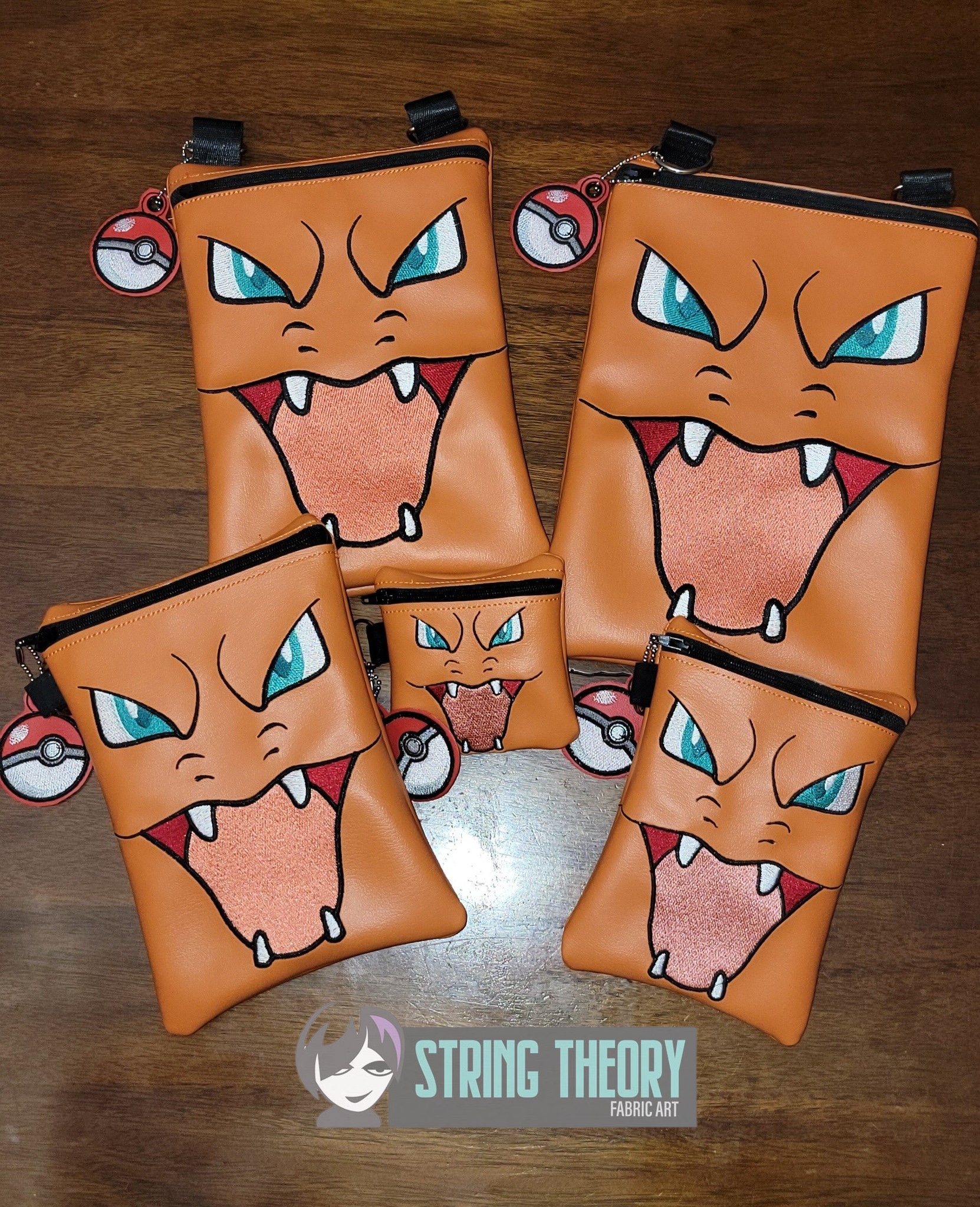 Pokemon Charizard Face ITH Zip Bag machine embroidery design