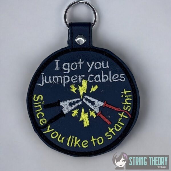 I Got You Jumper Cables Since You Like to Start fob, patch, bun cover ITH in the hoop Digital Download for Machine Embroidery Pattern, Design (4x4 Hoop) - Image 3