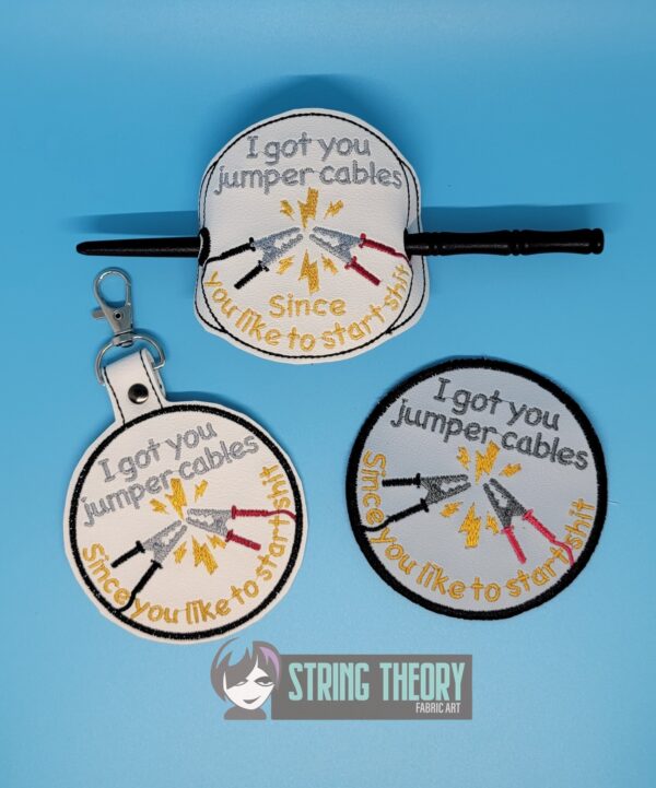 I Got You Jumper Cables Since You Like to Start fob, patch, bun cover ITH in the hoop Digital Download for Machine Embroidery Pattern, Design (4x4 Hoop) - Image 6
