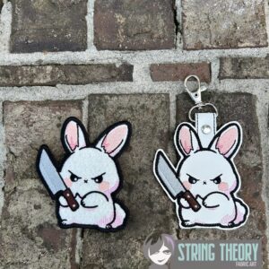 Stabby Bunny fob, patch ITH in the hoop Digital Download for Machine Embroidery Pattern, Design (4×4 Hoop)