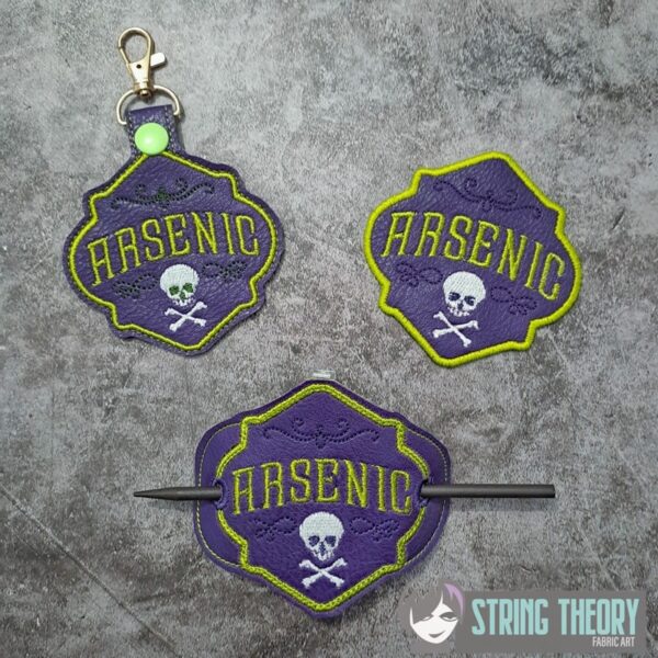 Potion Bottle Label - Arsenic fob, patch, bun cover ITH in the hoop Digital Download for Machine Embroidery Pattern, Design (4×4 Hoop)